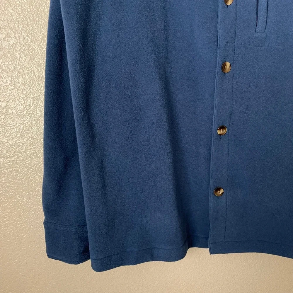 Lands End Shirt Jacket Mens Medium Blue Fleece Button Up Long Sleeve Shacket‎